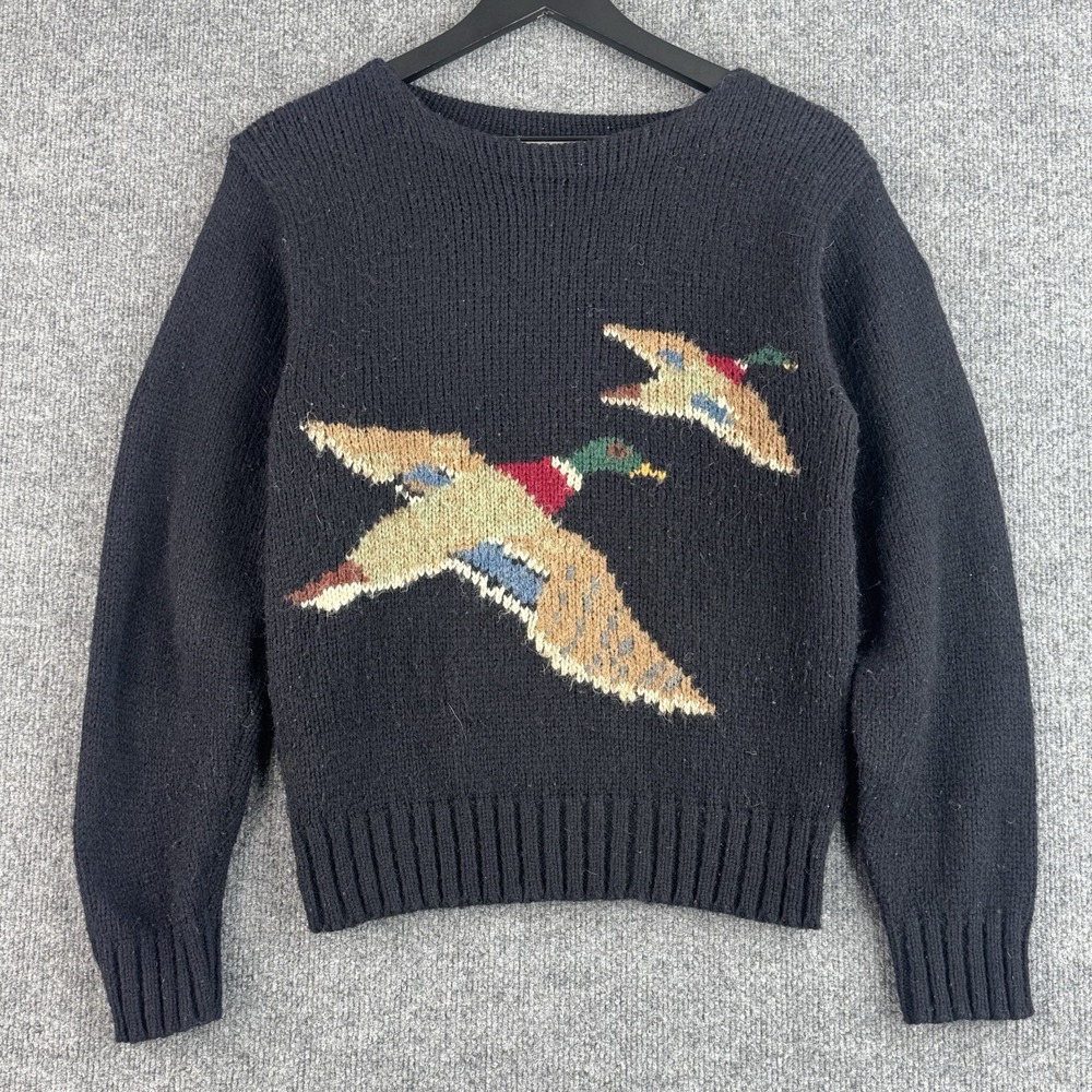 Vintage Garland Sweater Womens Medium Black Mallard Duck Wool Blend Hong Kong